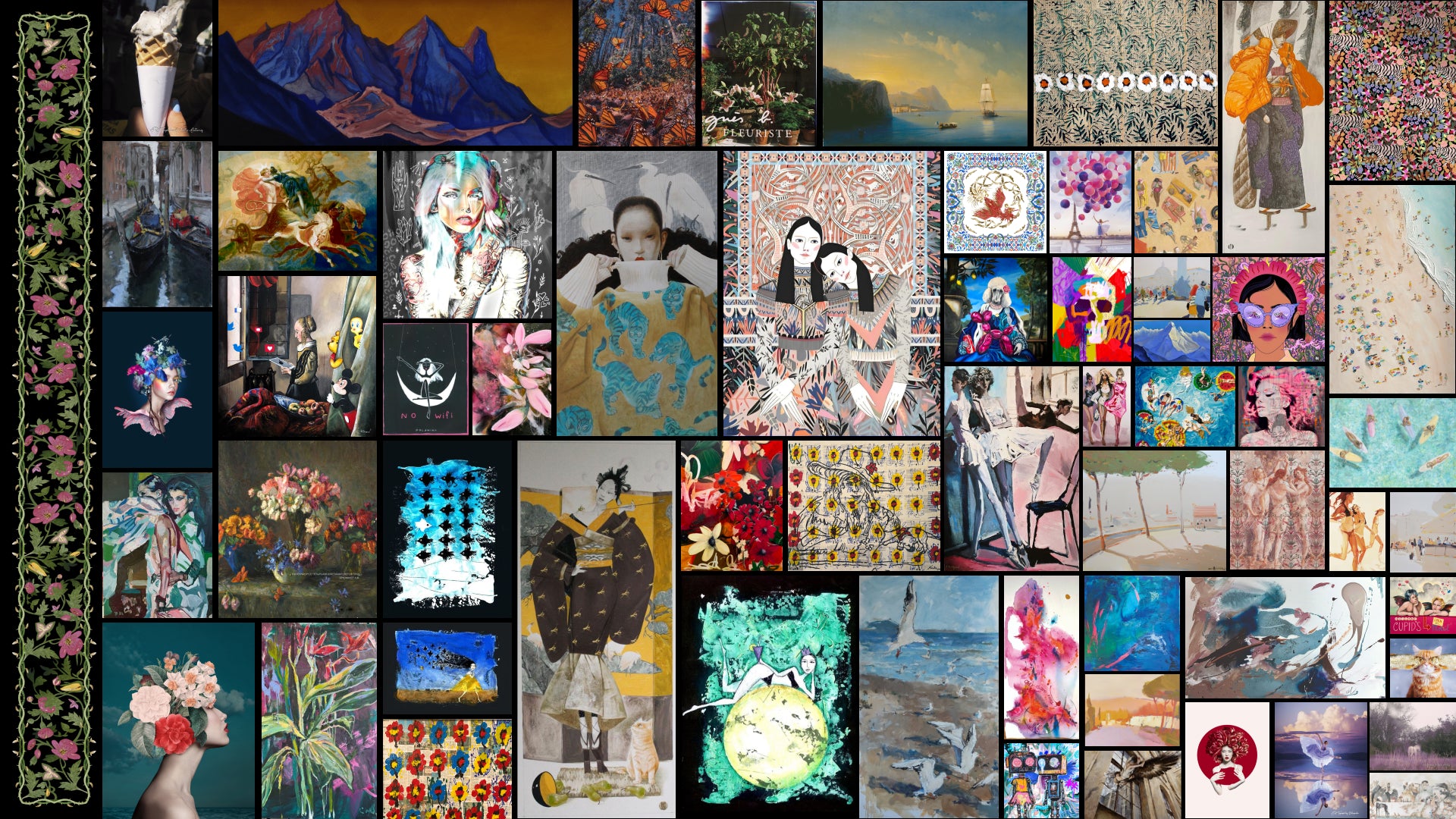 Collage of various artistic images including portraits, landscapes, and abstract designs.