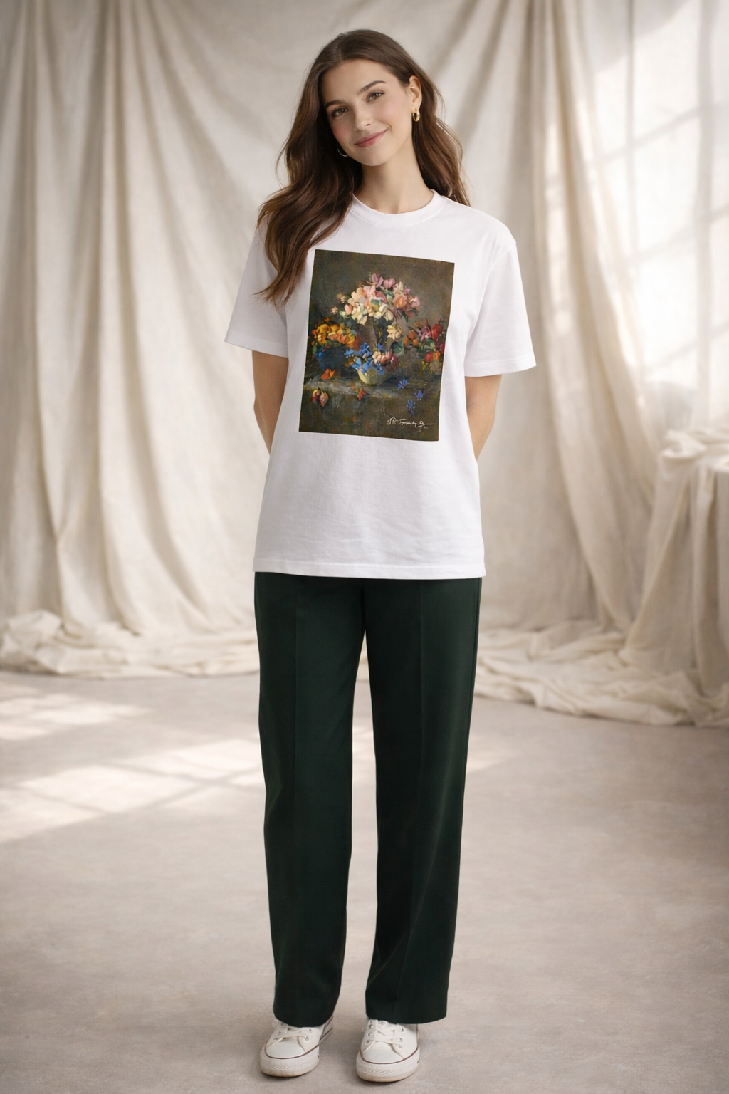 T-shirt met 4 boeketten bloemen