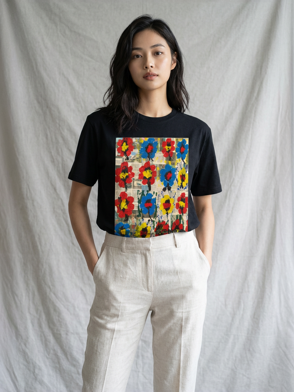 Blauw en geel diagonaal T-shirt